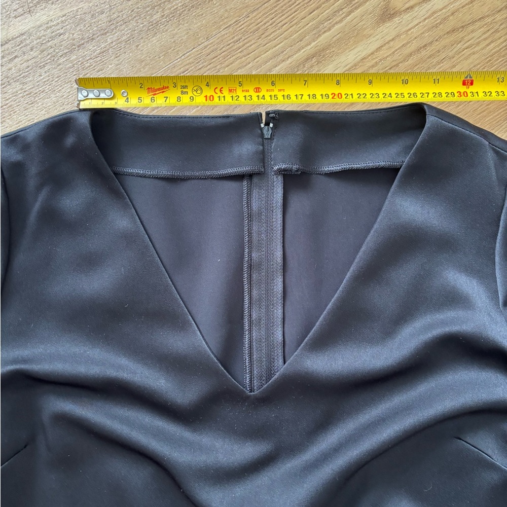 Handmade Black Midi Dress XL XXL Minimalist Wedding Guest Office Preppy Satin - Picture 10 of 11